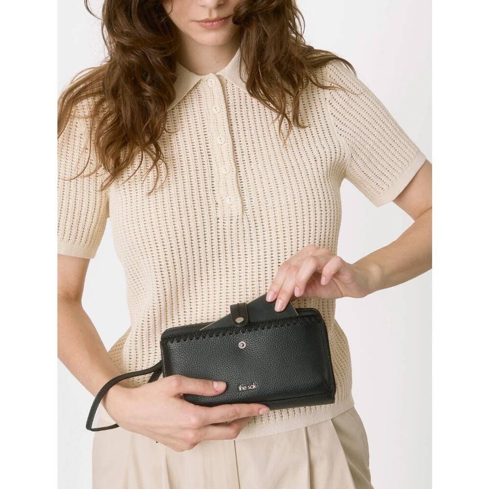 The Sak Black Iris Large Smartphone Crossbody Black Leather Bag Wallet